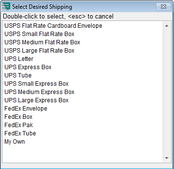 Shipment Quick Set Specifications